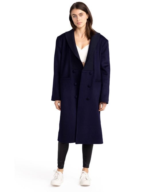 After Party Wool Blend Qulited Lining Coat - Navy
