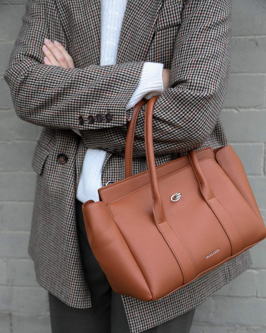 Tan The Regent PU Bag with handle drop 20cm - alternate view
