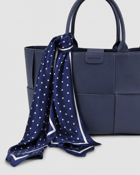 Navy Polka Dot Margot Fashion Scarf - front view