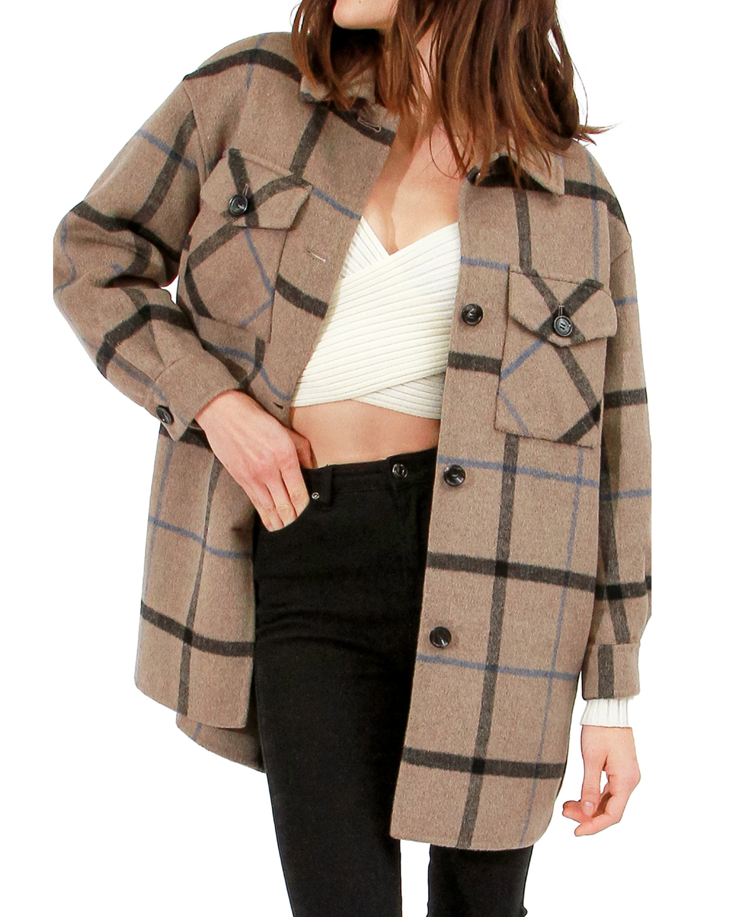 Back Together Wool Blend Belted Shacket - Oat Plaid