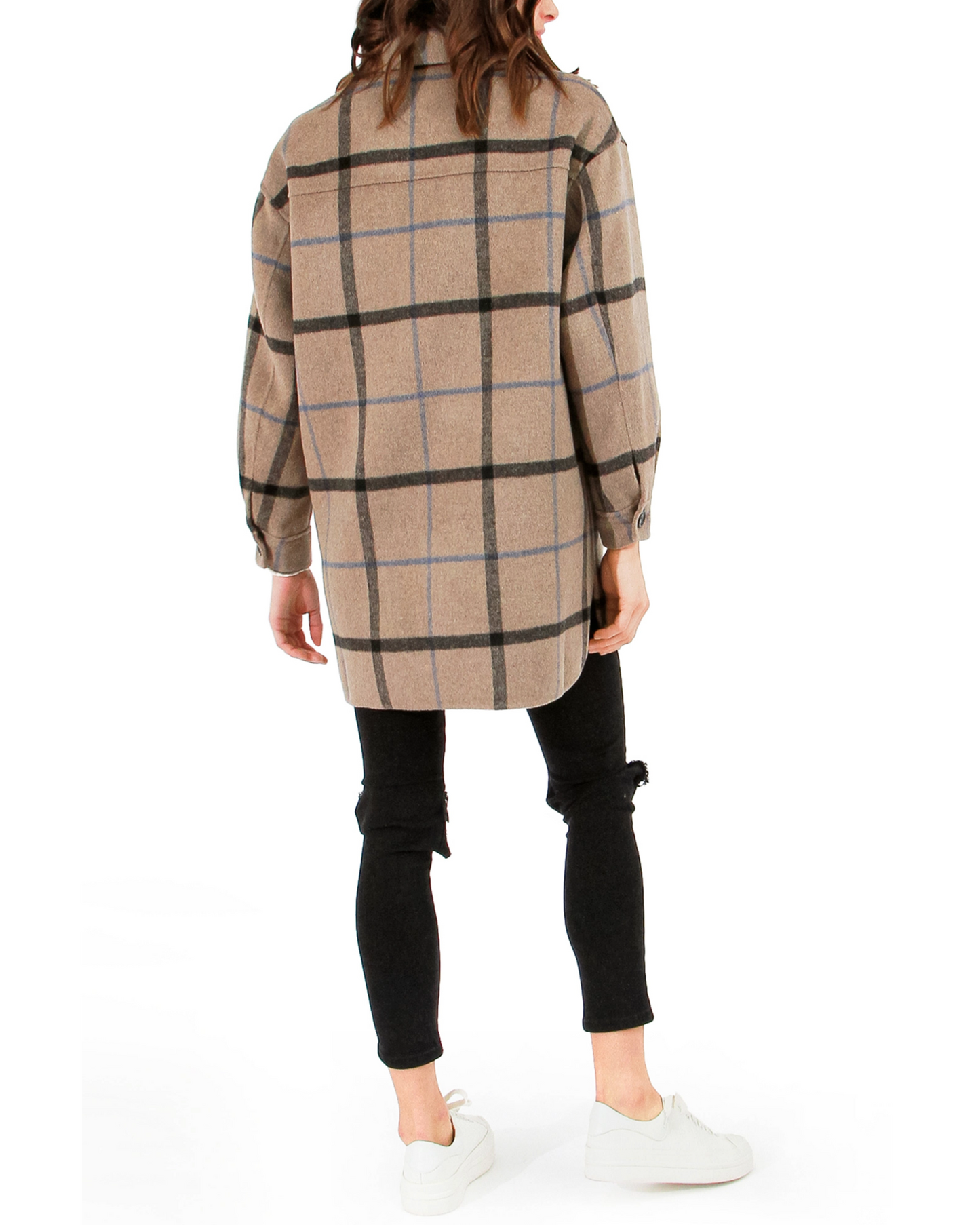 Back Together Wool Blend Belted Shacket - Oat Plaid