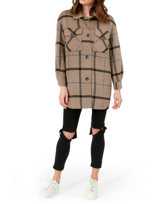 Back Together Wool Blend Belted Shacket - Oat Plaid