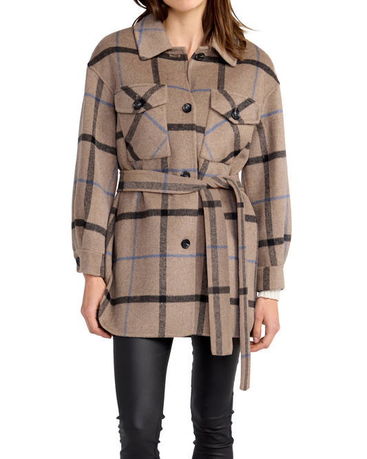 Back Together Wool Blend Belted Shacket - Oat Plaid