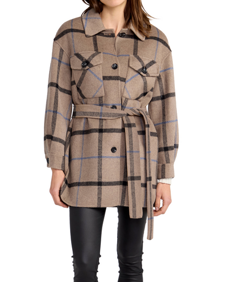 Back Together Wool Blend Belted Shacket - Oat Plaid