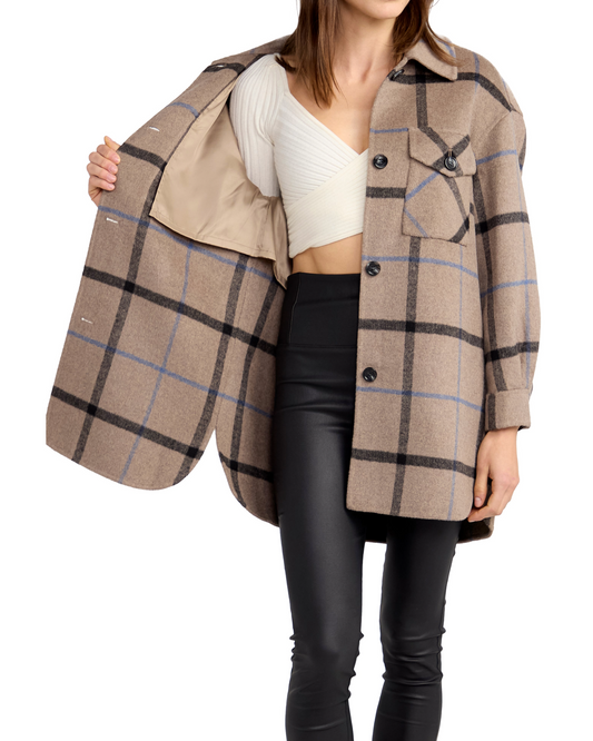 Back Together Wool Blend Belted Shacket - Oat Plaid