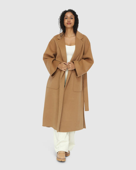 Wide Awake Wool Blend Split Hem Overcoat - Camel