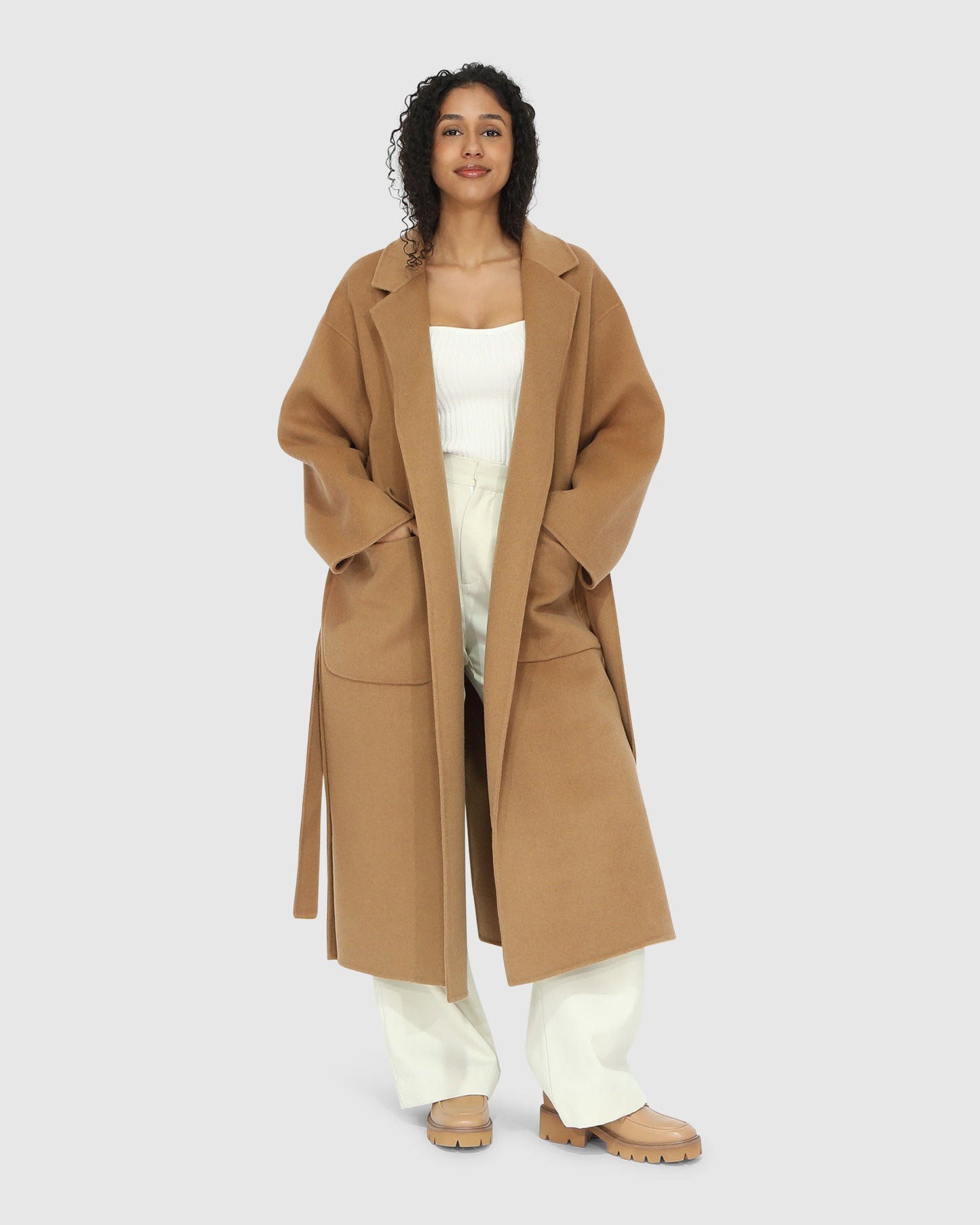 Wide Awake Wool Blend Split Hem Overcoat - Camel