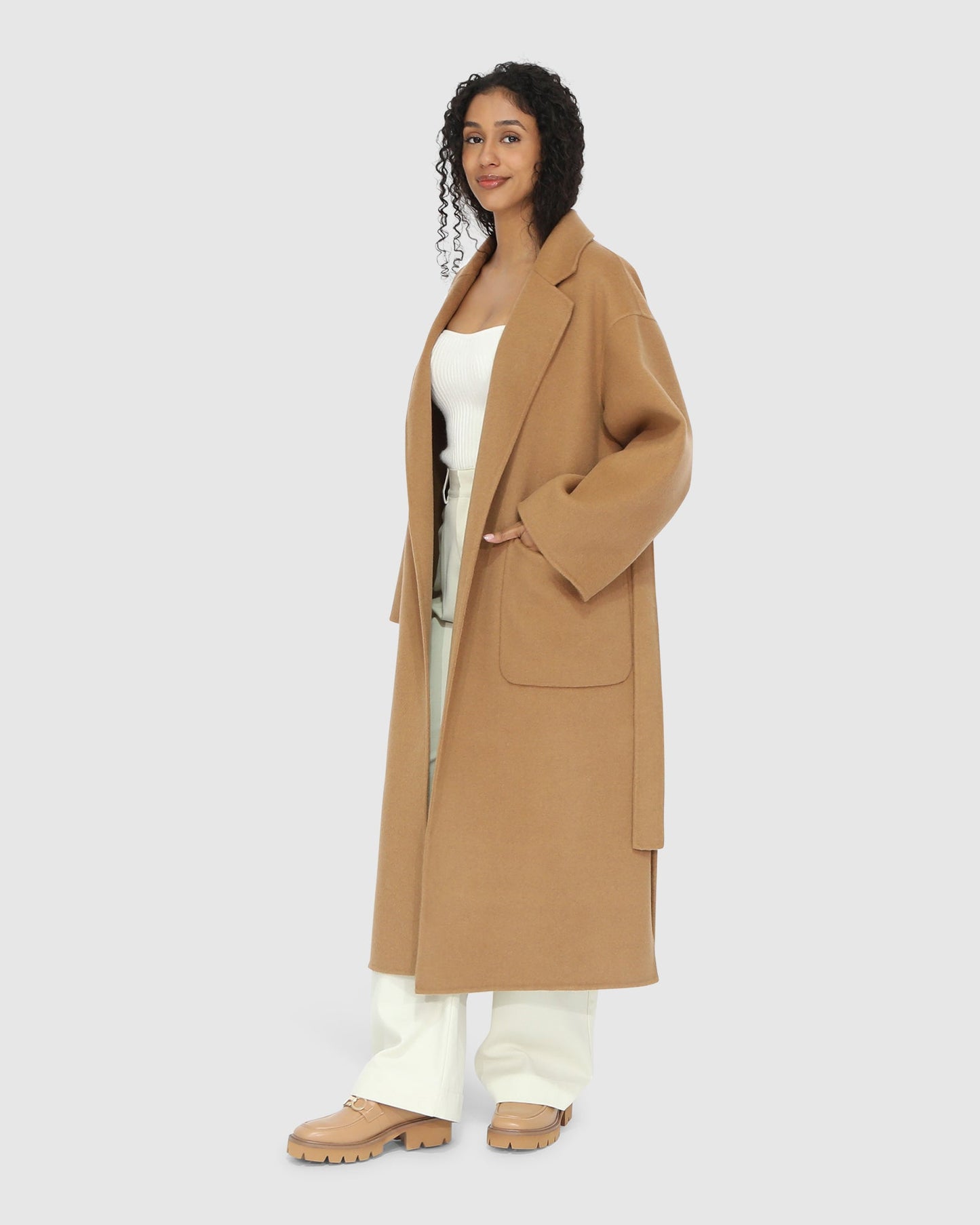 Wide Awake Wool Blend Split Hem Overcoat - Camel