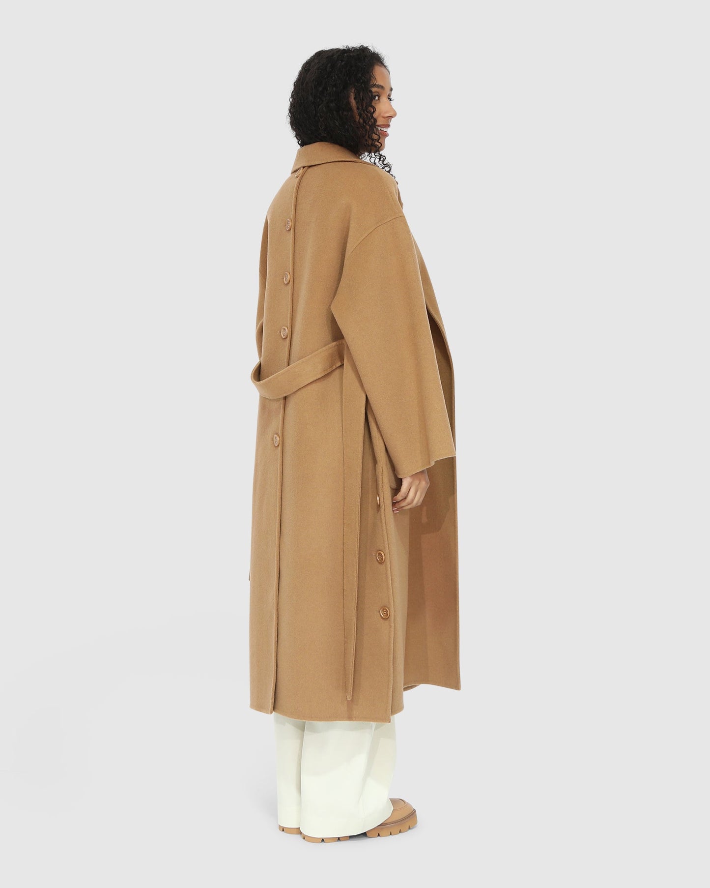 Wide Awake Wool Blend Split Hem Overcoat - Camel