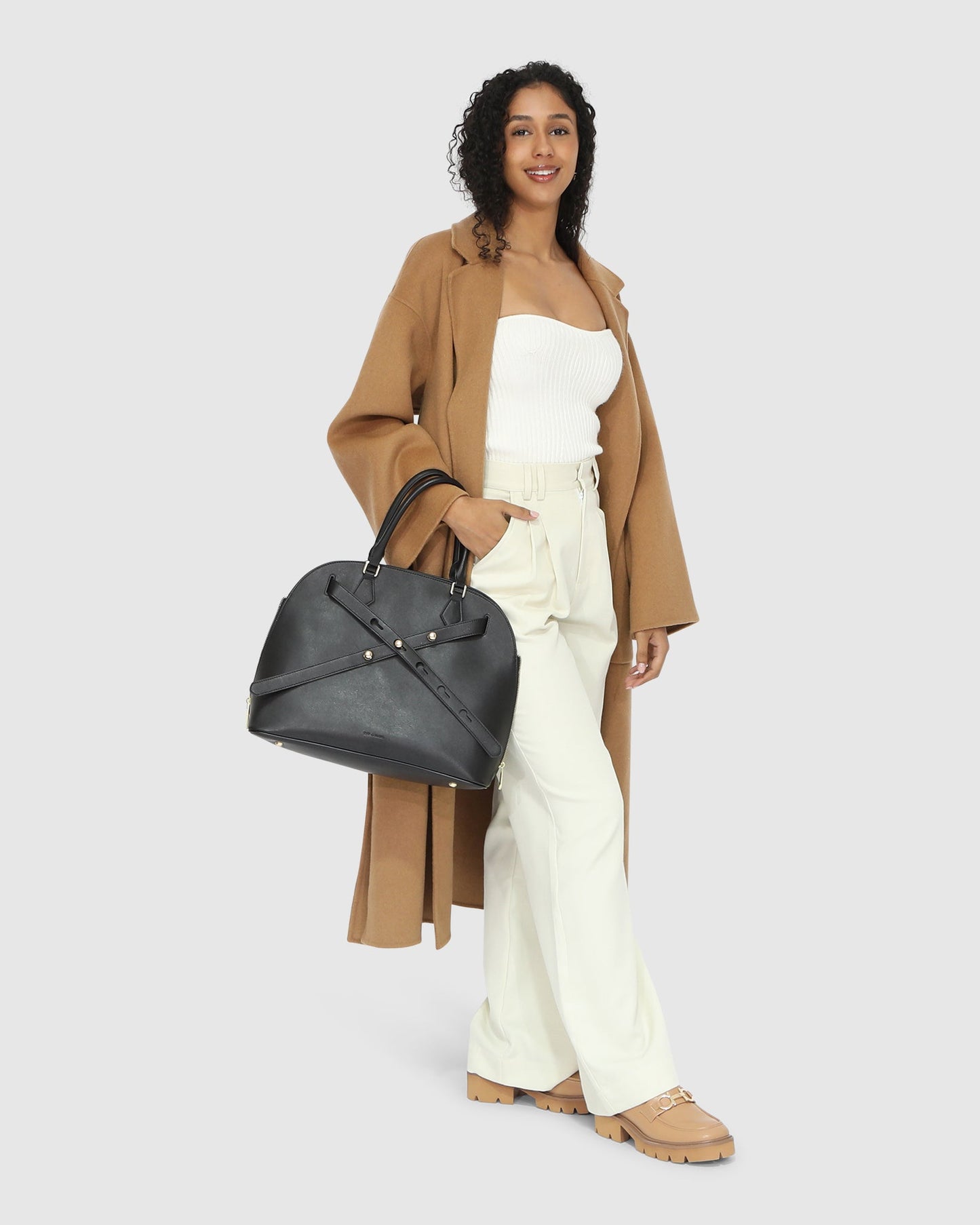 Wide Awake Wool Blend Split Hem Overcoat - Camel