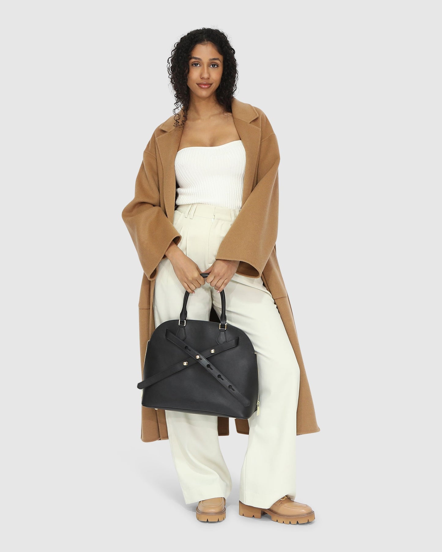 Wide Awake Wool Blend Split Hem Overcoat - Camel