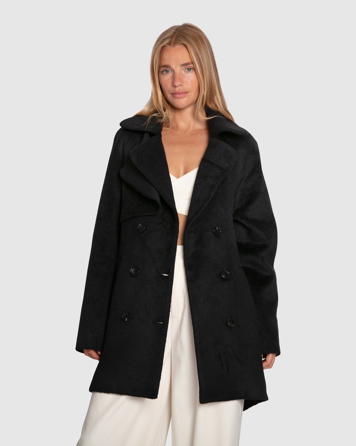 Wanna Be Loved Wool Blend Peacoat - Black