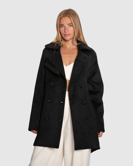 Wanna Be Loved Wool Blend Peacoat - Black