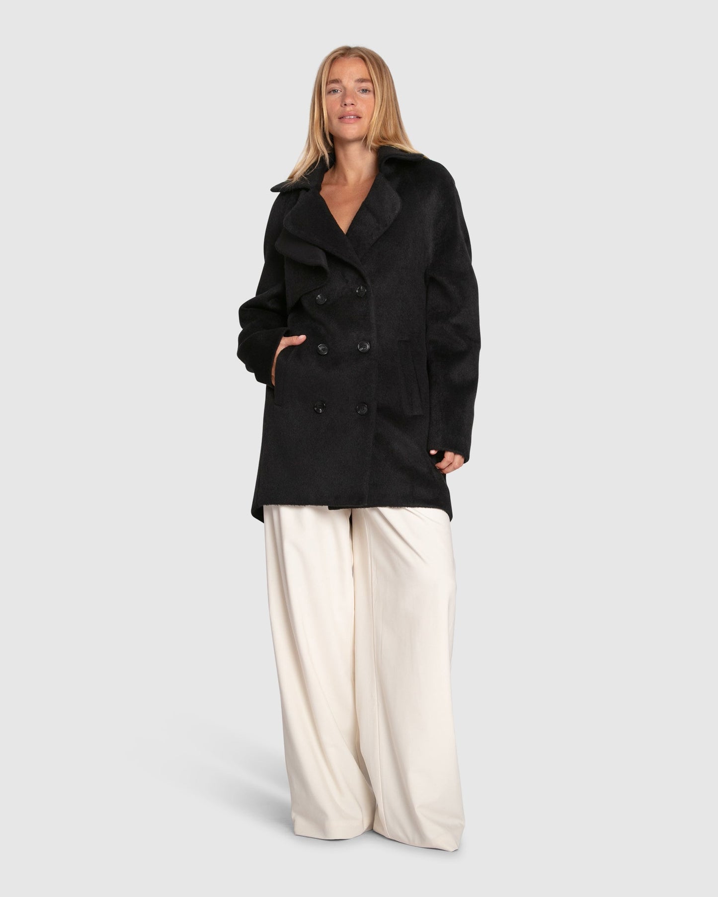 Wanna Be Loved Wool Blend Peacoat - Black