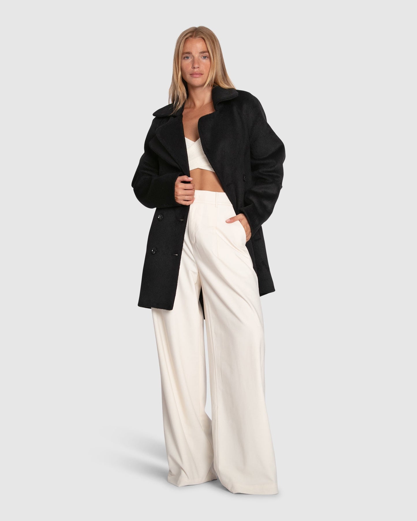 Wanna Be Loved Wool Blend Peacoat - Black
