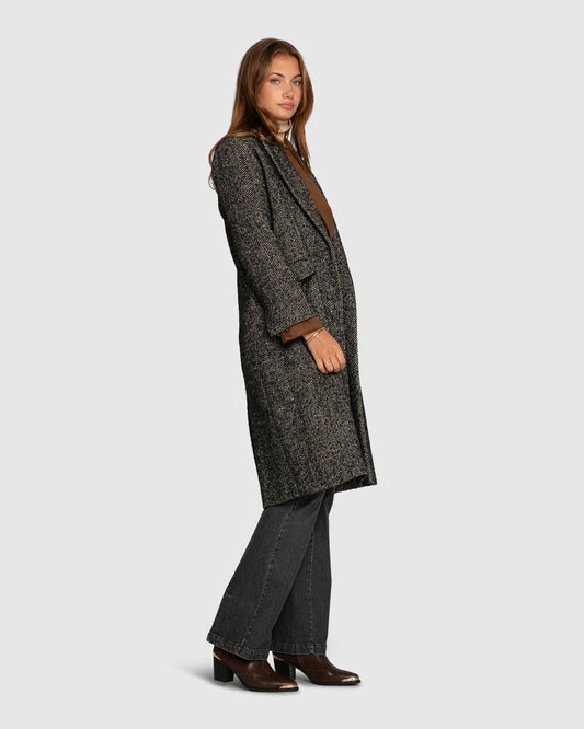 Black Wherever I Go Tweed Coat with oversized silhouette - alternate view