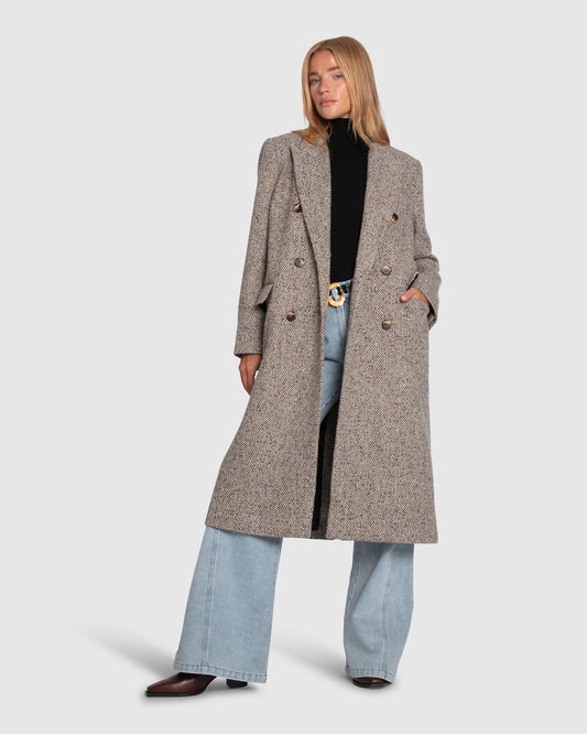 Wherever I Go Wool Blend Tweed Coat - Brown