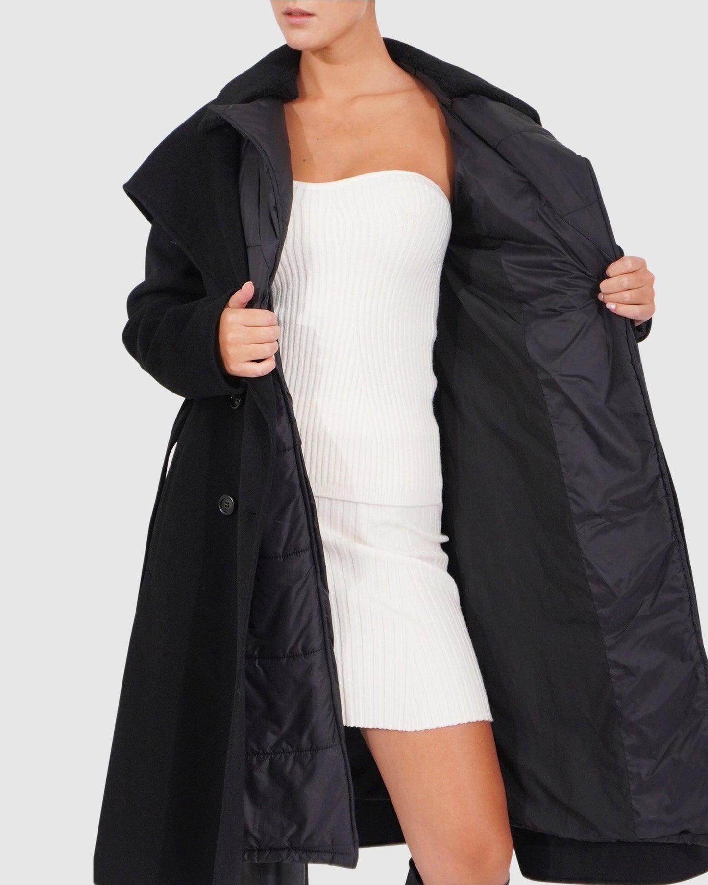 Walk Me Home Wool Blend Convertible Coat - Black