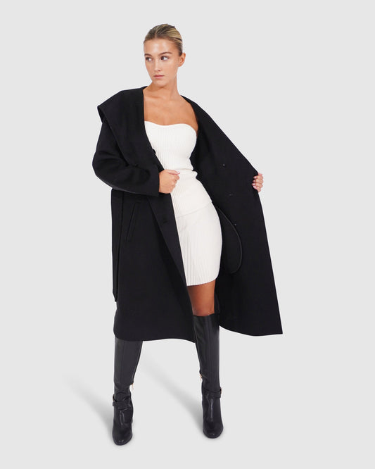 Walk Me Home Wool Blend Convertible Coat - Black