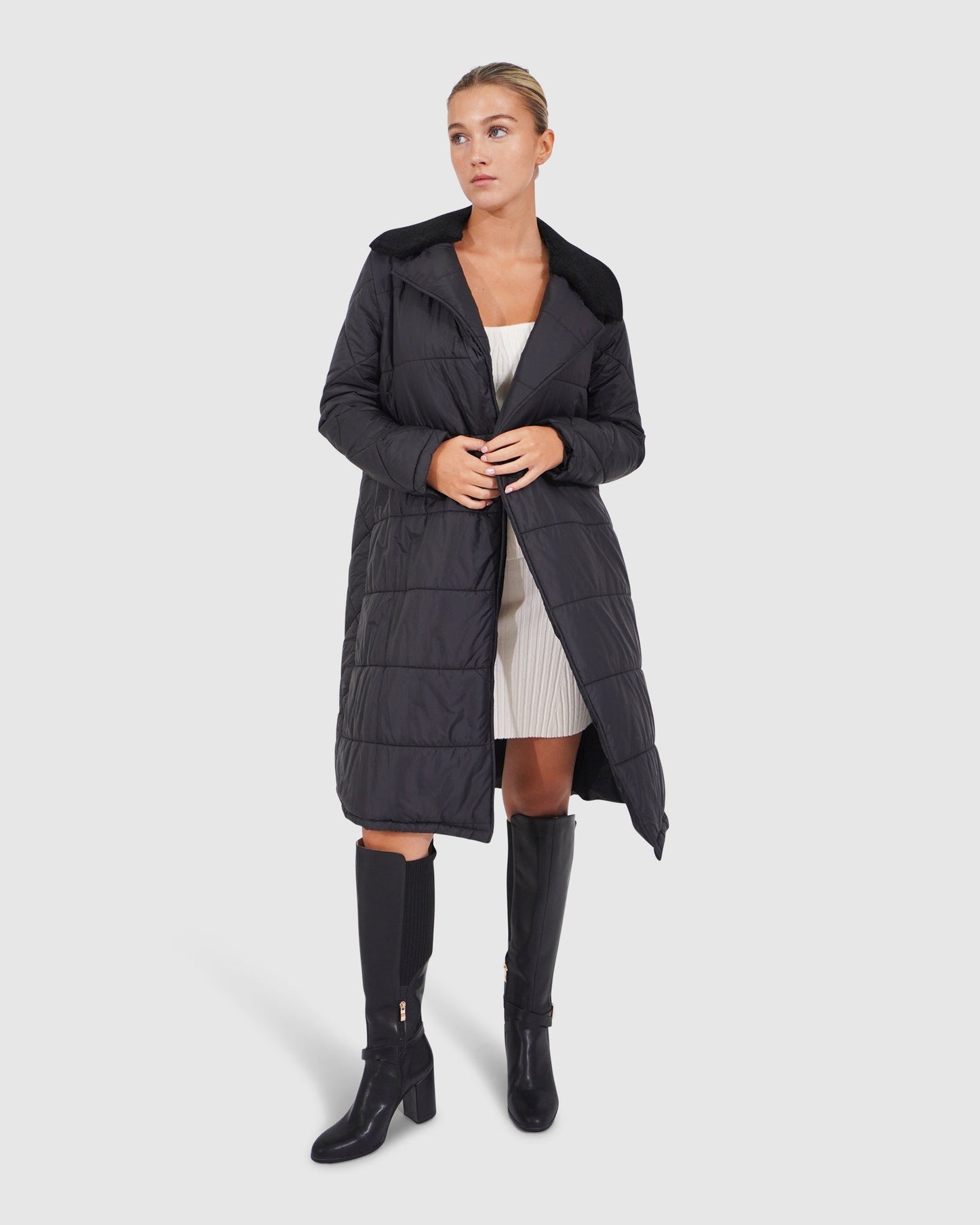 Walk Me Home Wool Blend Convertible Coat - Black