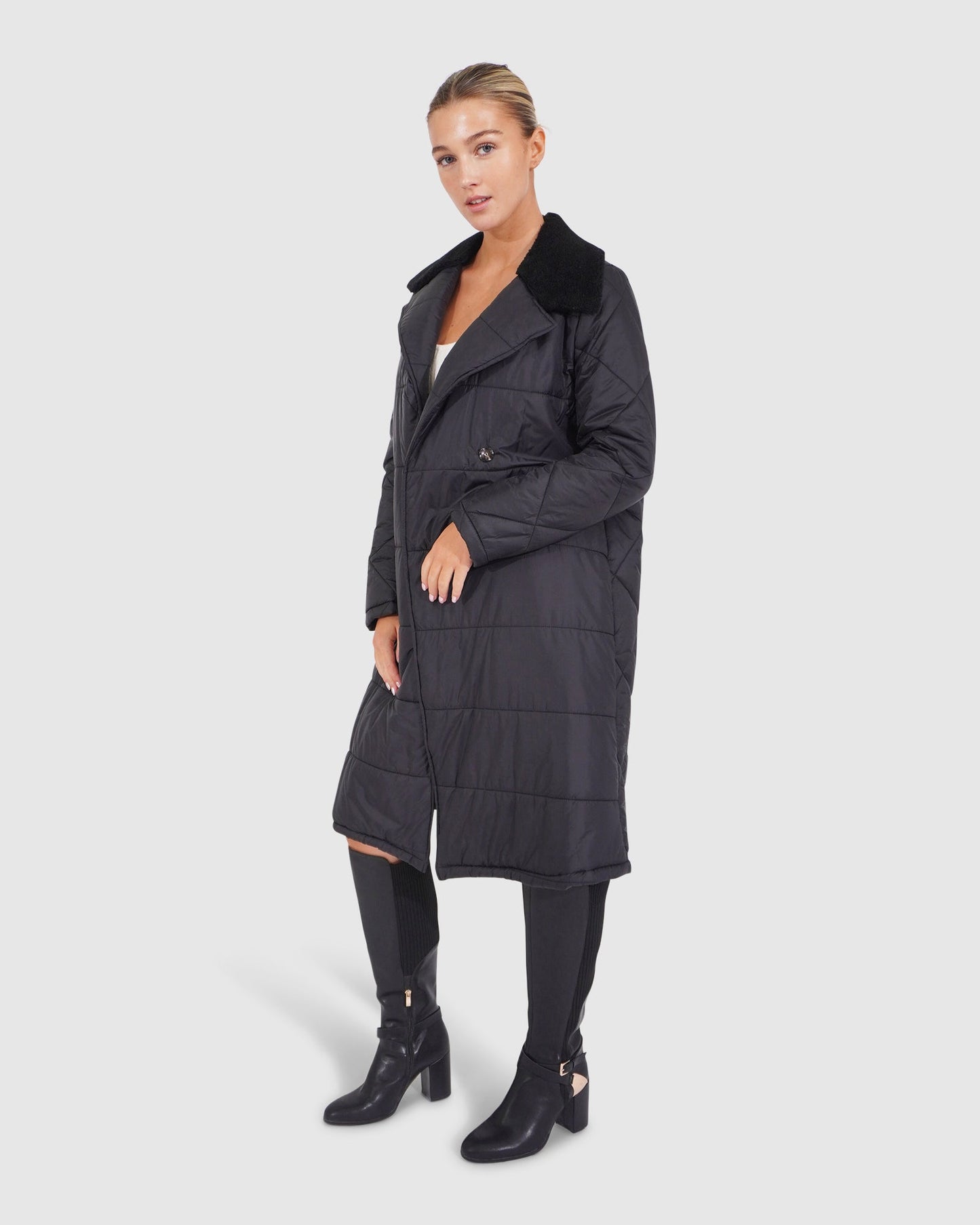 Walk Me Home Wool Blend Convertible Coat - Black