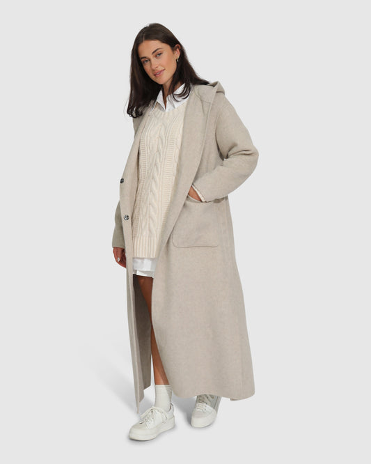 Walk My Way Wool Blend Oversized Maxi Coat - Pale Oat