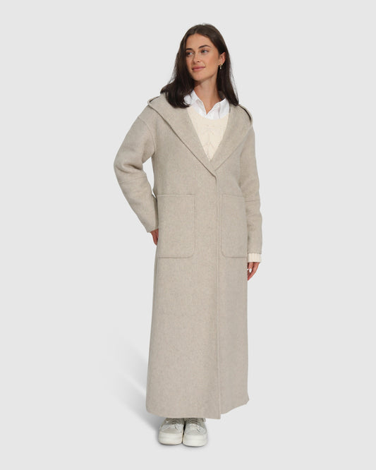 Walk My Way Wool Blend Oversized Maxi Coat - Pale Oat