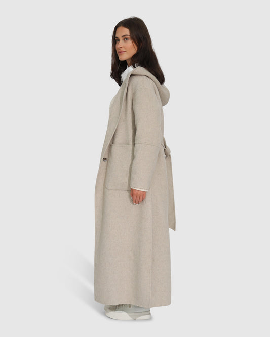 Walk My Way Wool Blend Oversized Maxi Coat - Pale Oat
