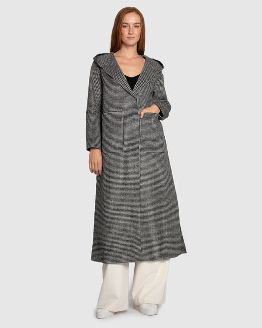 Walk My Way Wool Blend Oversized Maxi Coat - Black/White
