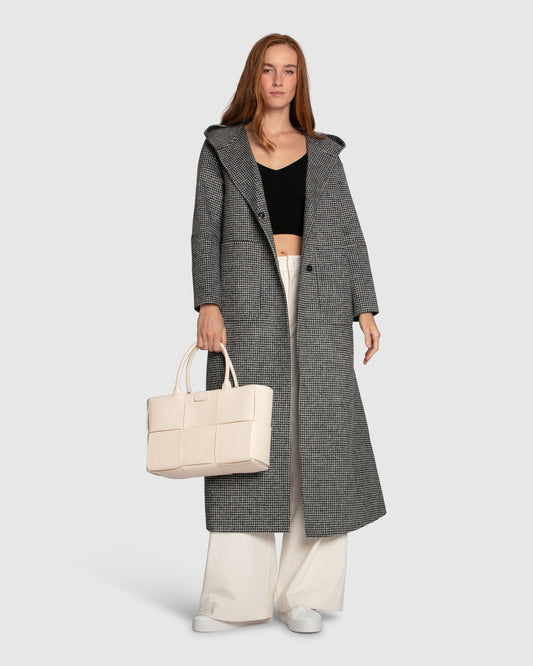 Walk My Way Wool Blend Oversized Maxi Coat - Black/White