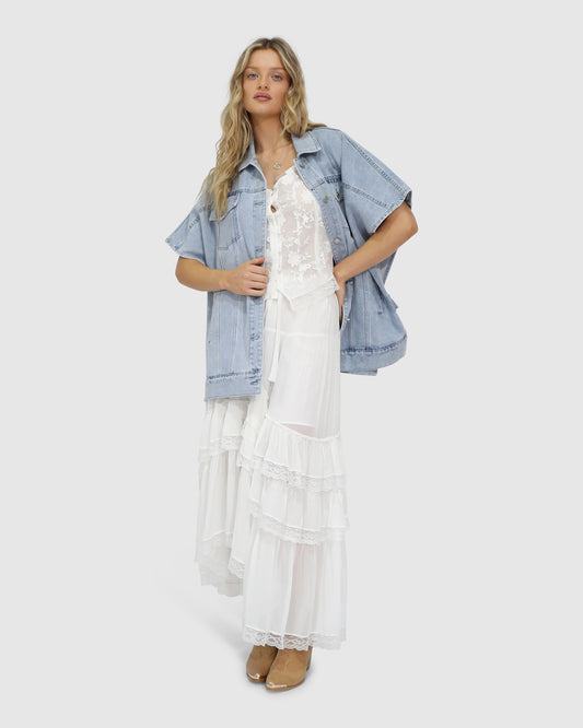 Wanderlace Ruffle Maxi Skirt - White