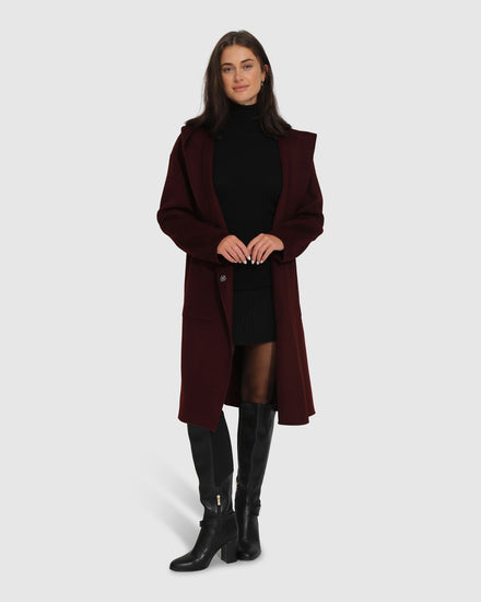 Walk This Way Wool Blend Oversized Coat - Burgundy
