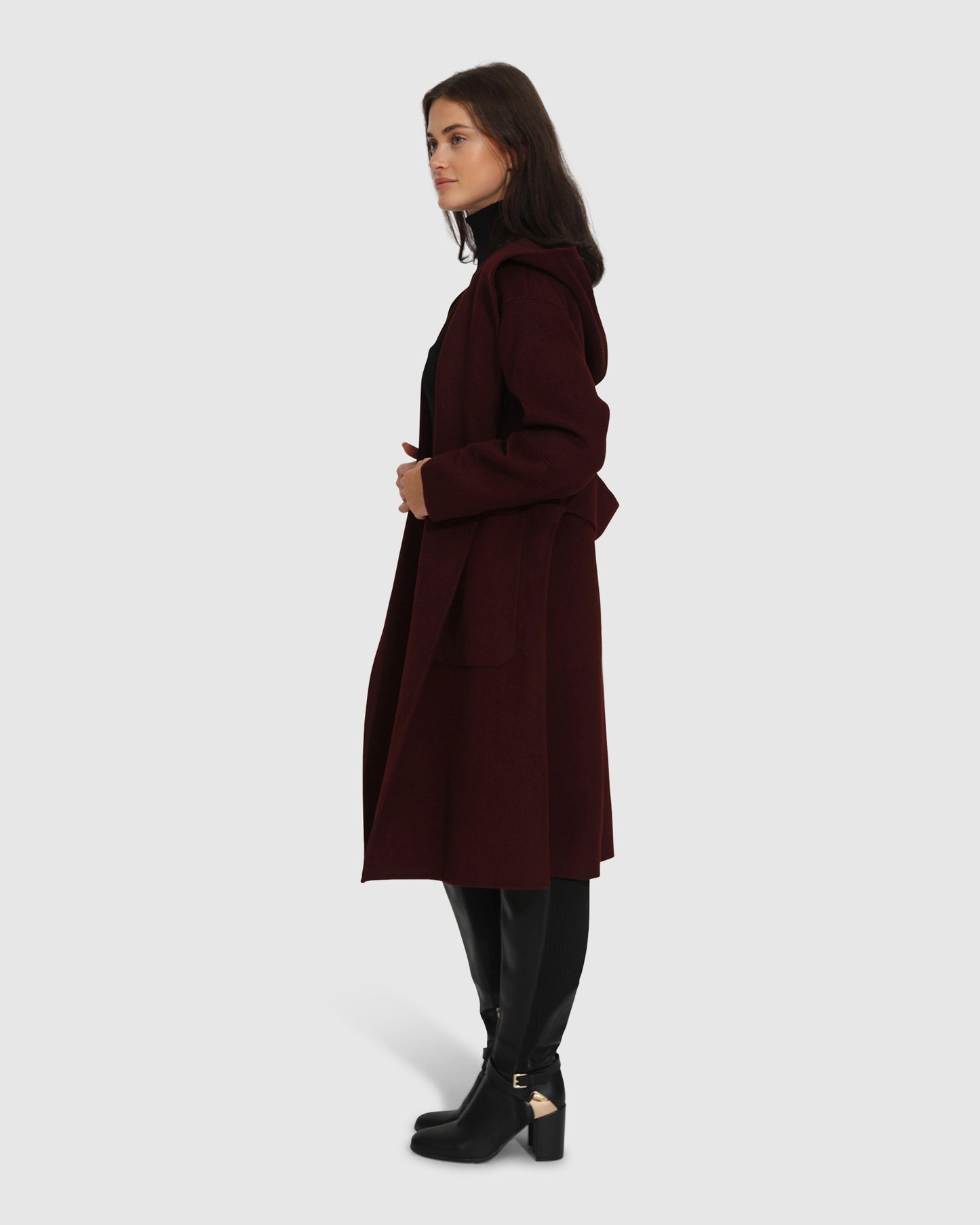 Walk This Way Wool Blend Oversized Coat - Burgundy