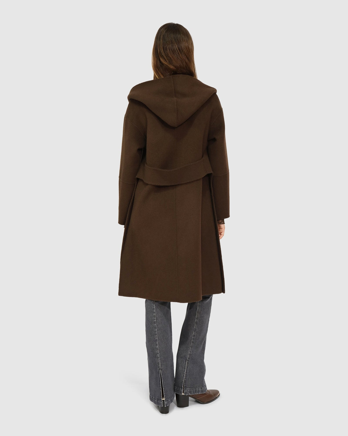 Chocolate Walk This Way Wool Blend Oversized Coat with oversized fit with drape shoulders - alternate view