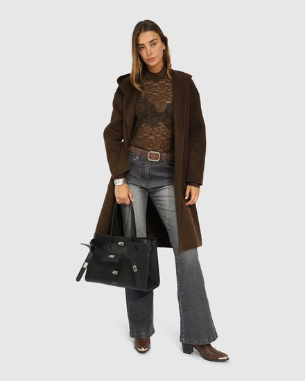 Walk This Way Wool Blend Oversized Coat - Chocolate