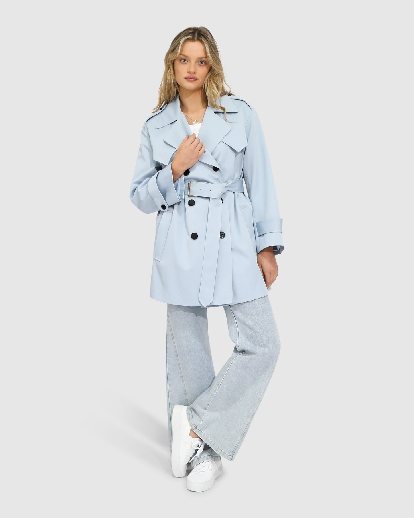 Whispers of Verona Trench Coat - Sky Blue