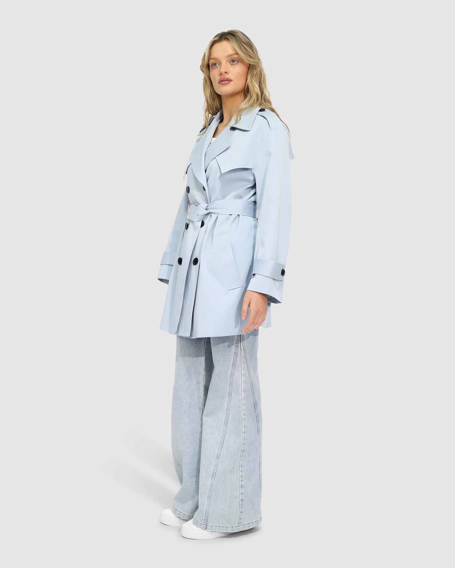 Whispers of Verona Trench Coat - Sky Blue