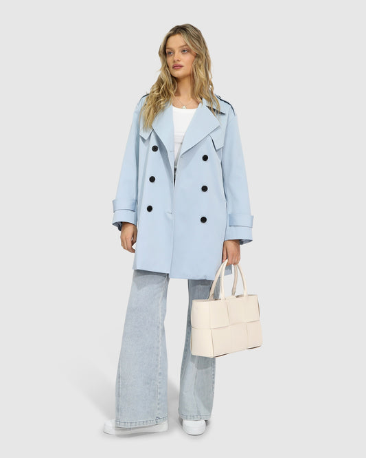 Whispers of Verona Trench Coat - Sky Blue
