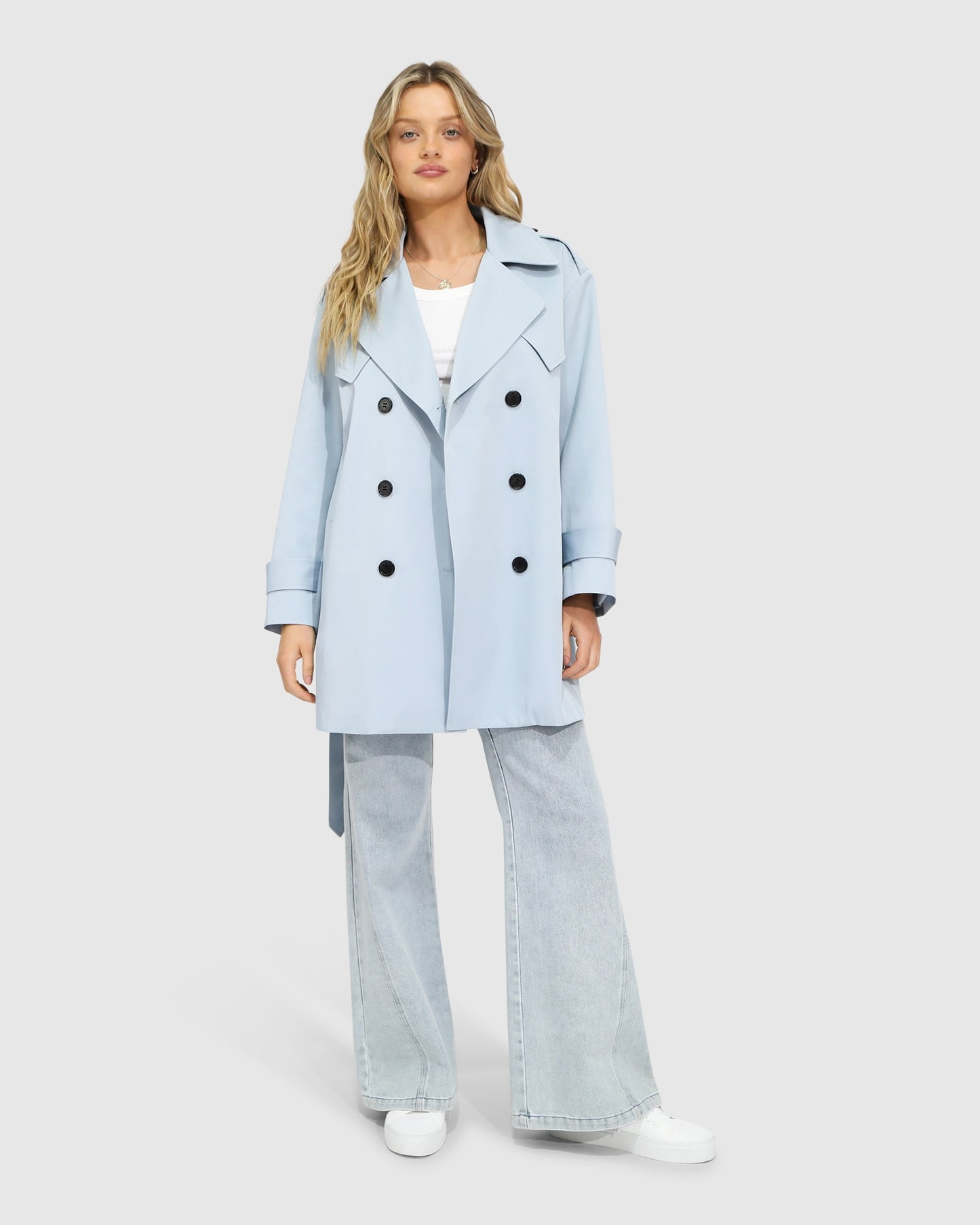 Whispers of Verona Trench Coat - Sky Blue