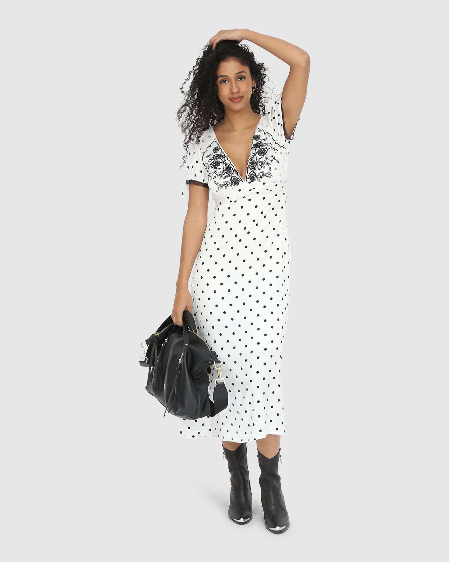 You & I Polka Dot Midi Dress - Black/White
