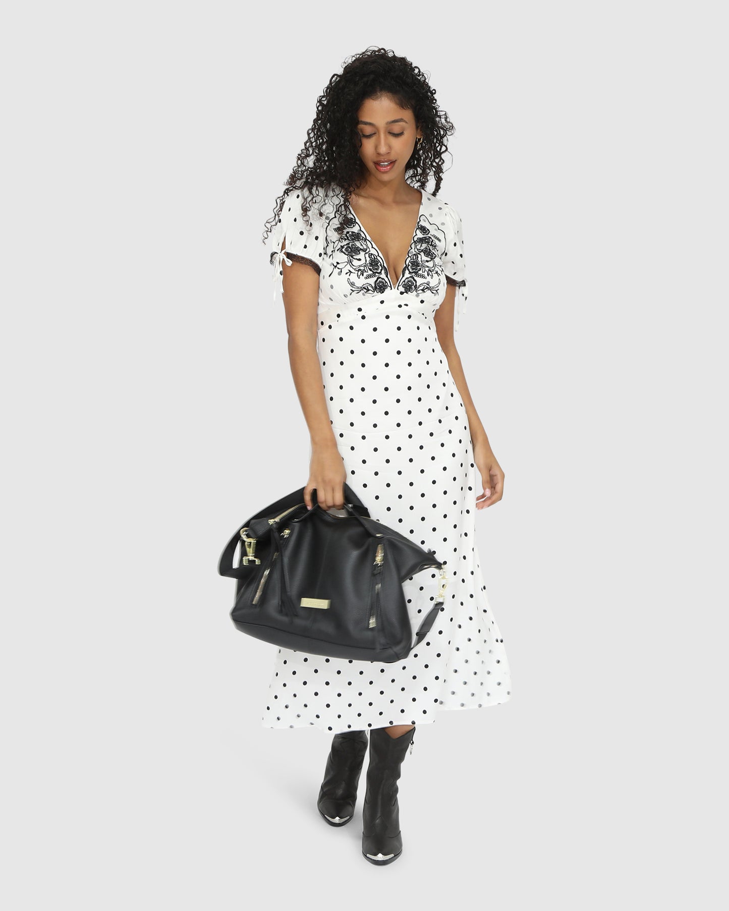 You & I Polka Dot Midi Dress - Black/White