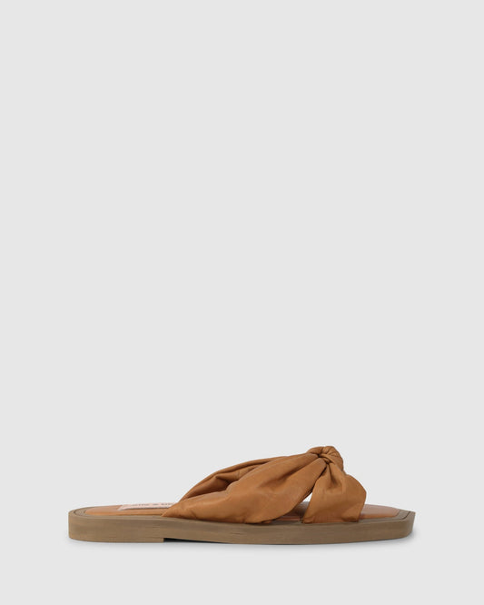 Caramel You & I Knot Detail Leather Slides with modern square-toe silhouette - alternate view