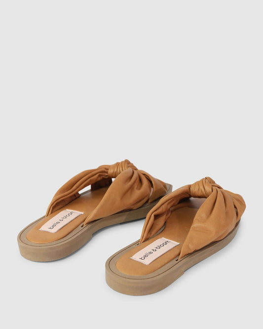 Caramel You & I Knot Detail Leather Slides with modern square-toe silhouette - alternate view