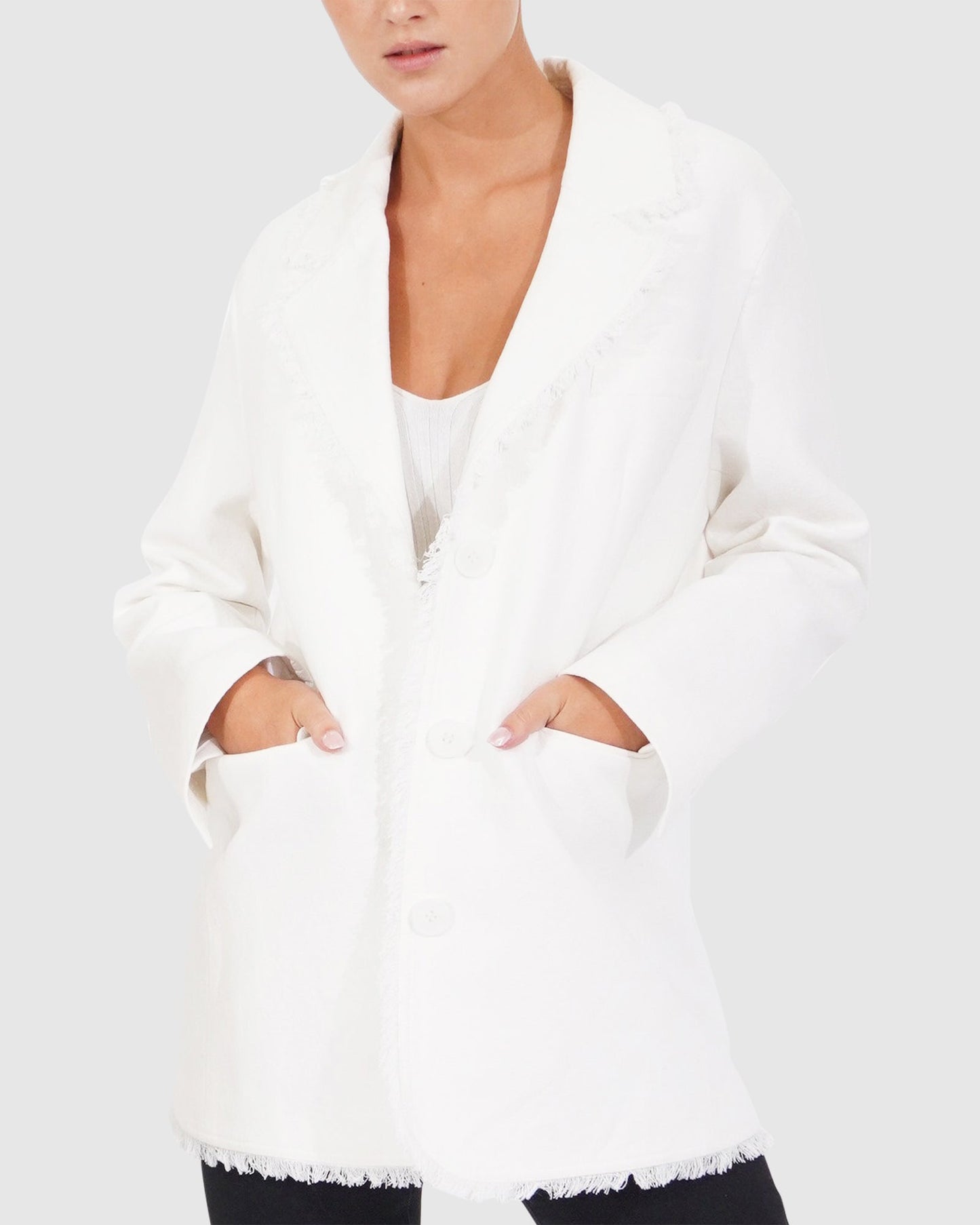 Young Blood Frayed Edge Blazer - Cream