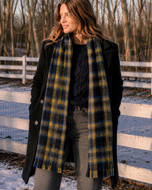 Blue/Yellow Plaid Love Train Scarf - front view